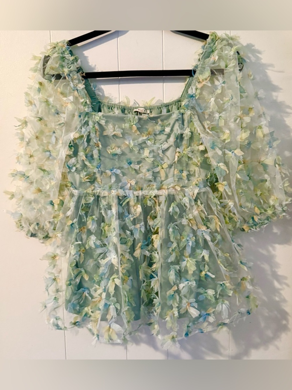 JODIFL Women’s Sheer Dramatic Puff Sleeve Babydoll Fairy Whimsy Green, Size S - Picture 1 of 9